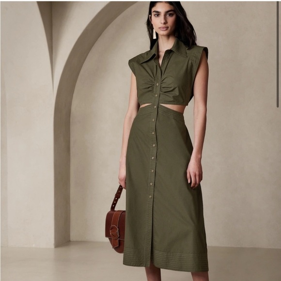 Banana Republic Dresses & Skirts - Banana Republic Yasmin Cut-Out 100% Cotton Sexy Quiet Luxury Midi Dress 0P NEW